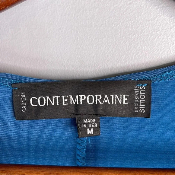 CONTEMPORAINE NWT Faux Wrap Dress Dark Teal Blue Chain Simons Ruched Size M - Picture 7 of 11